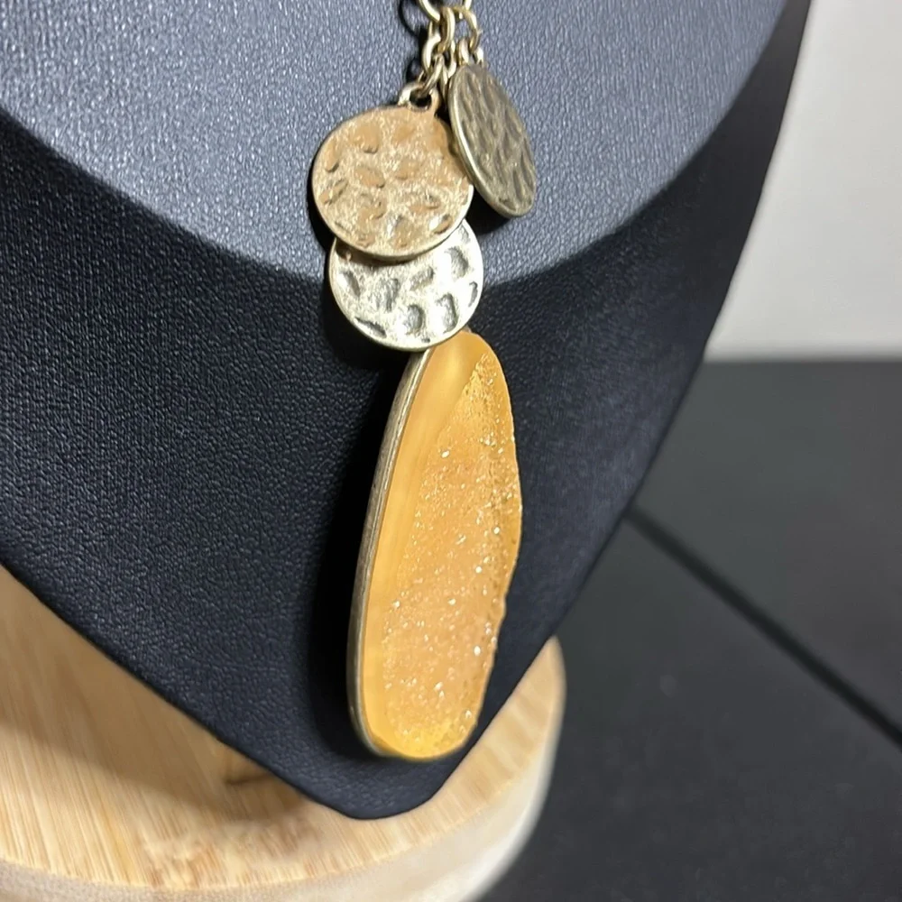JK by Thirty One Charm Long Gold Tone Chain Boho  Necklace Hammered